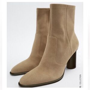 Zara Suede Booties Size 7.5 Round Heel Tan